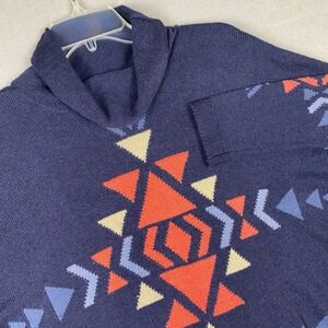 J. Jill Womens XS Navy Blue Geometric Southwestern Cowl Neck Oversized Sweater